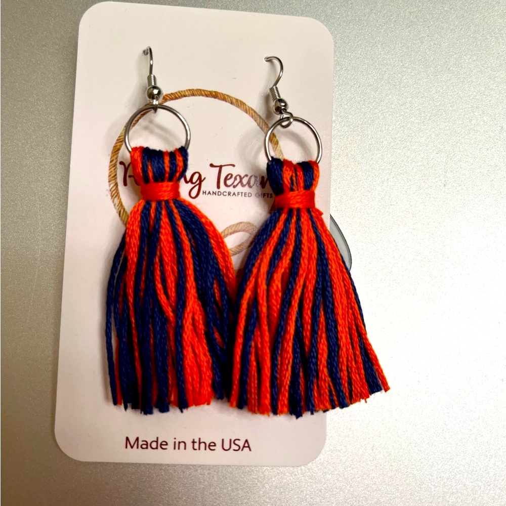 Orange and blue tassel earrings